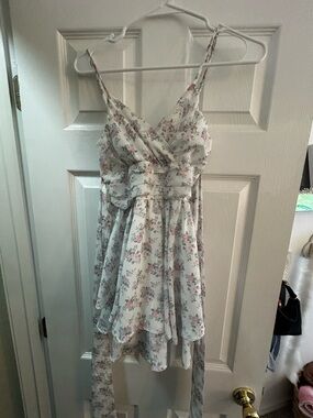 Altar'd State White Floral Sundress with Pink and Green Print